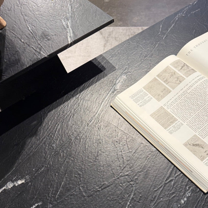 Aero Side Table Black Leathered Marble