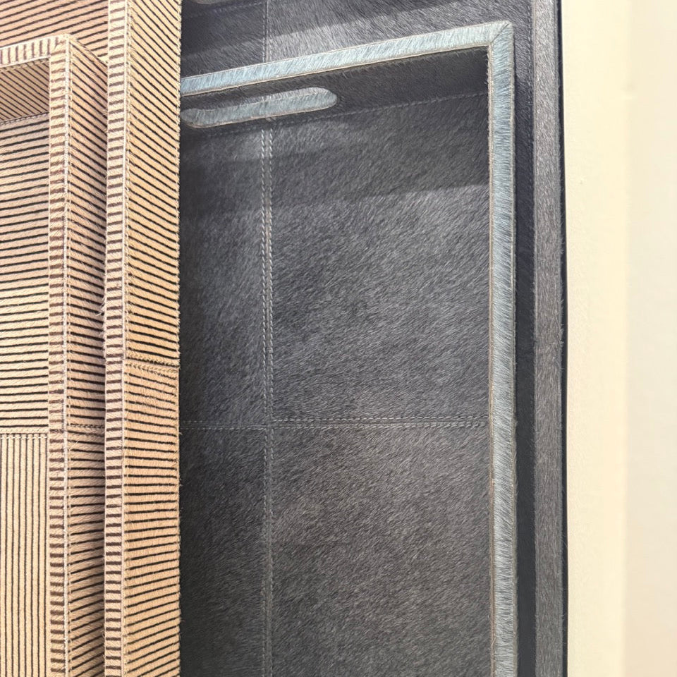 Renard Rectangular Tray Set Gray Hair on Hide