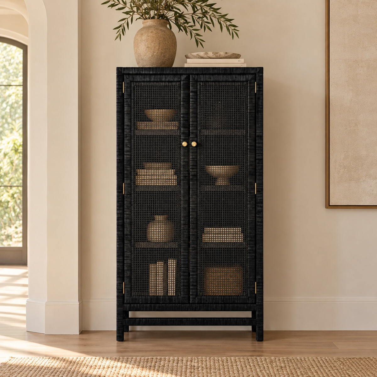Isla Cabinet Onyx Peeled Rattan