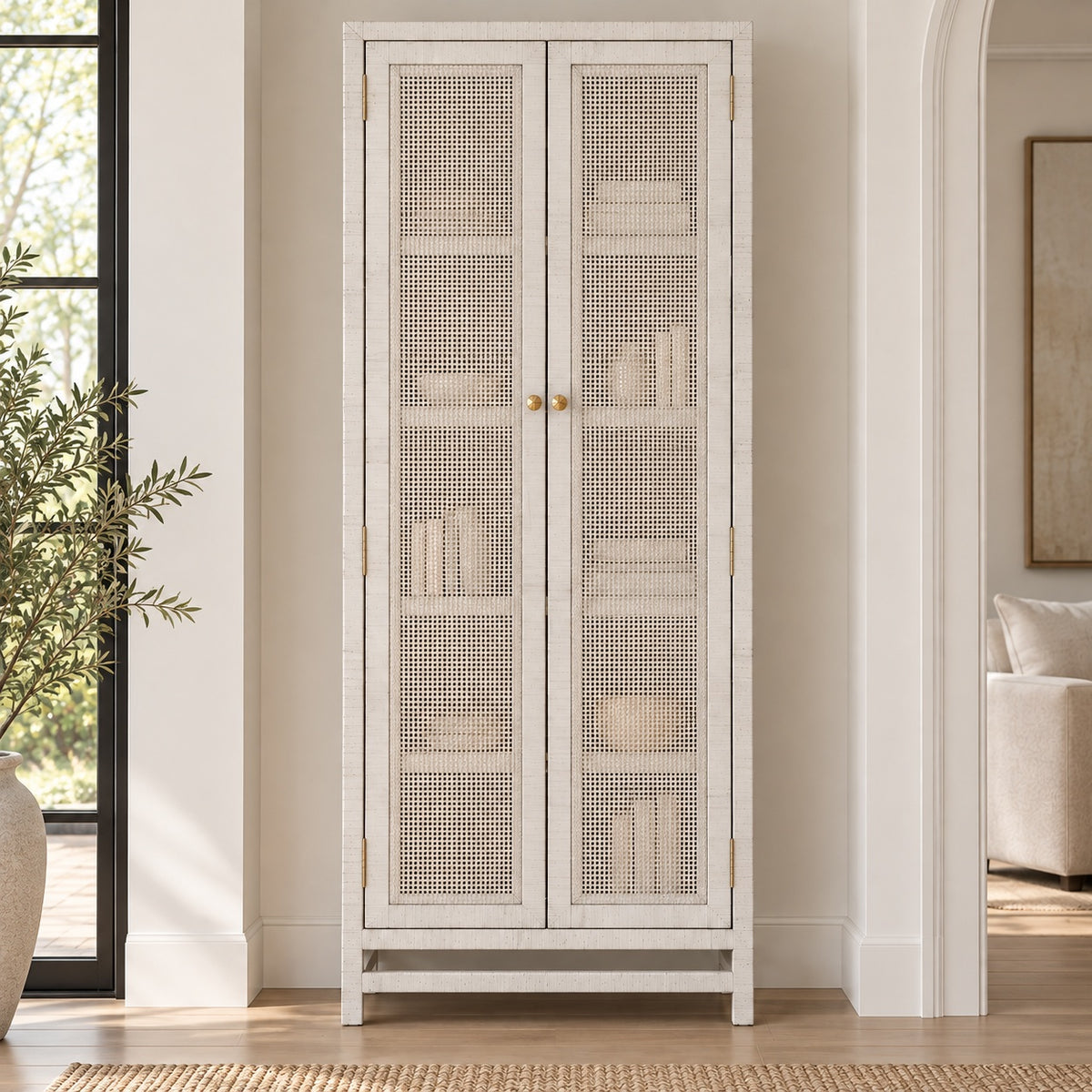 Isla Cabinet White Peeled Rattan