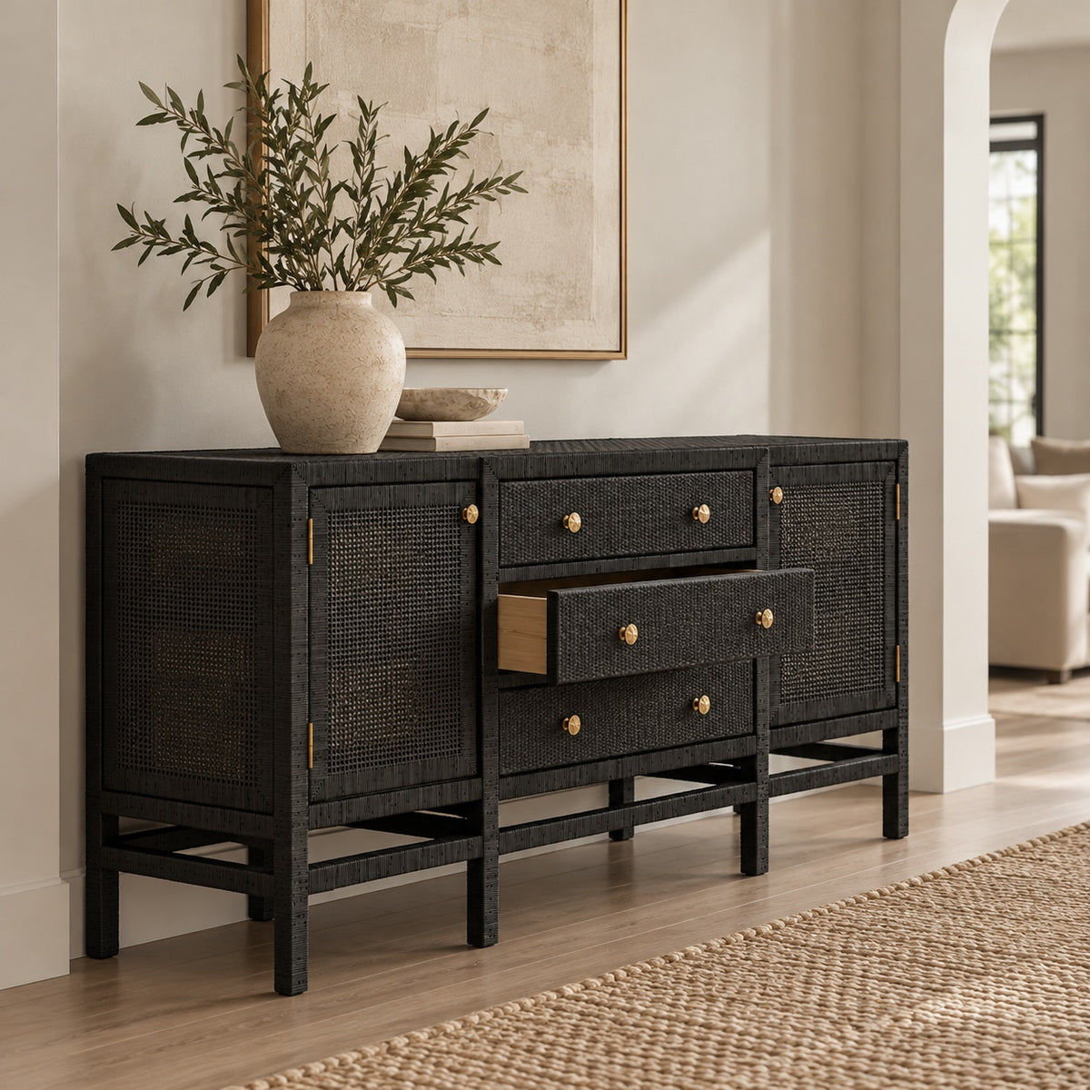 Isla Deep Drawer Buffet Onyx Peeled Rattan