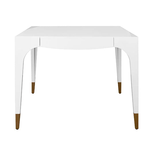 White square table with brown legs on a white background