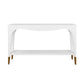 White console table with gold legs on a white background
