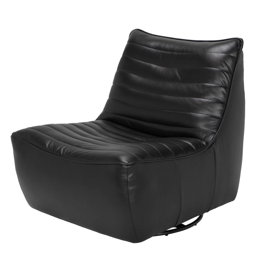 Black leather lounge chair on a white background