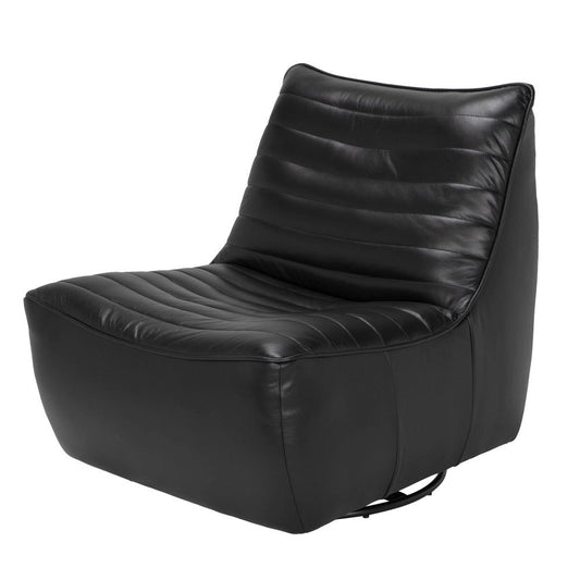 Black leather lounge chair on a white background