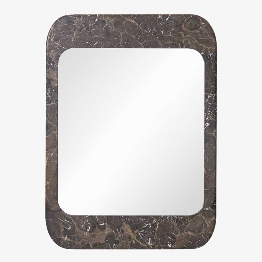 Rectangular mirror with a dark marble frame on a white background