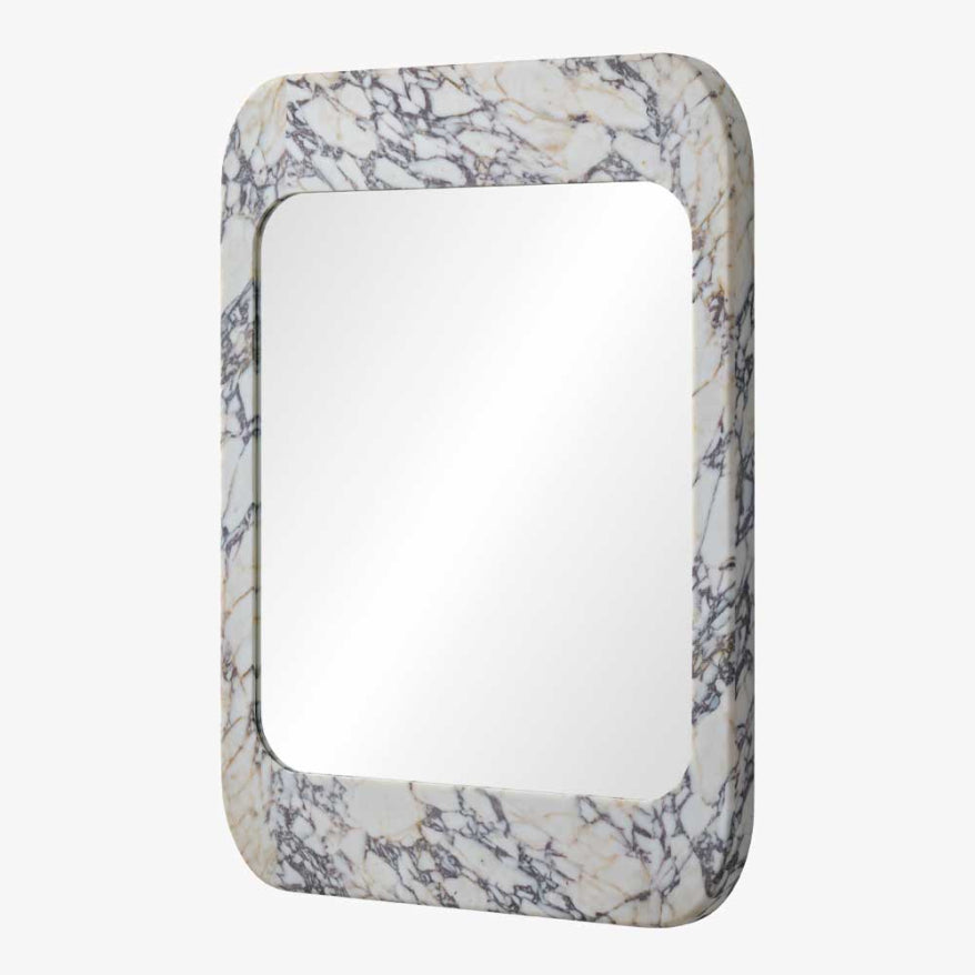 Rectangular mirror with a marble frame on a white background