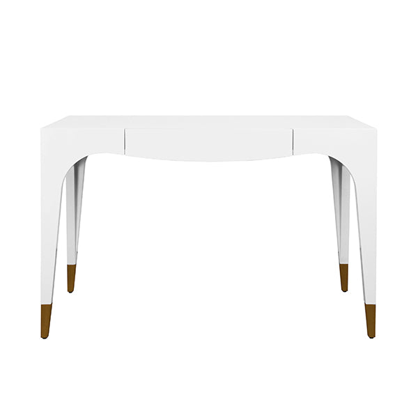 White desk with gold legs on a white background