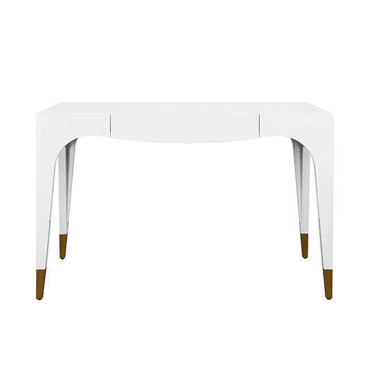 White desk with gold legs on a white background