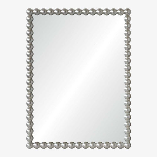 Rectangular mirror with a decorative pearl-like frame on a white background