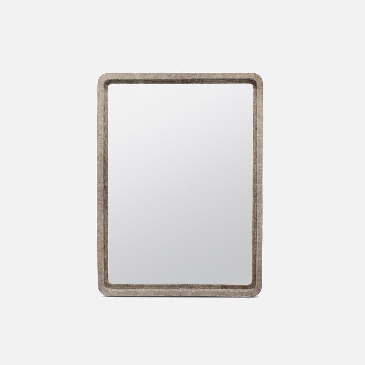 rectangular mirror with a leather frame on a white background