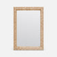 Rectangular mirror with a woven rattan frame on a white background