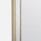 Close-up of a door frame with a textured panel and beige trim.