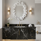 coco mirror white bathroom black marble
