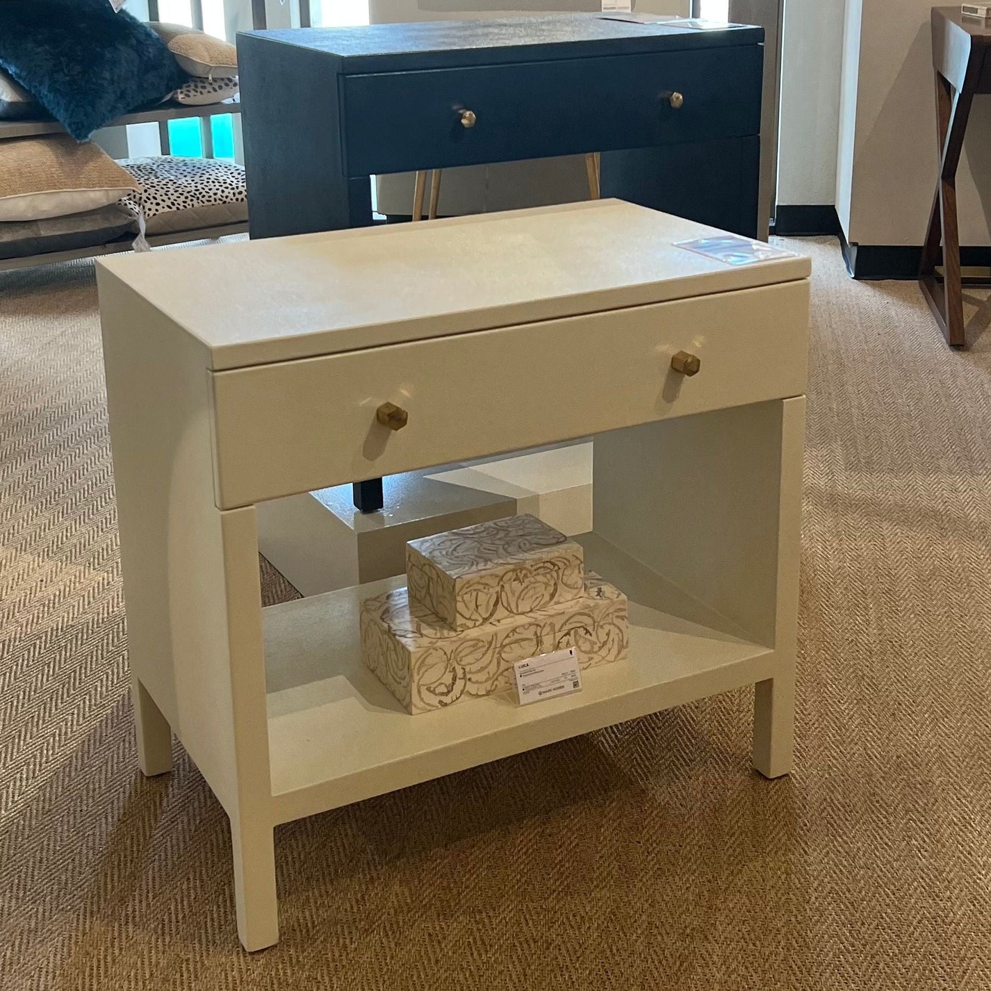 Made Goods Maris Double Nightstand White Faux Belgian Linen CLAYTON