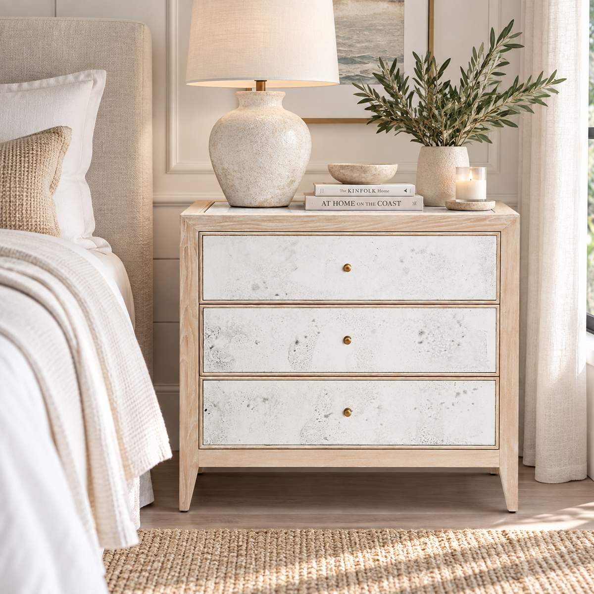 Mia Double Nightstand White Cerused Oak