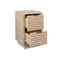 Beige side table with two drawers on a white background