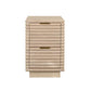 Beige textured side table with gold handles on a white background