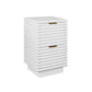 White nightstand with gold accents on a white background