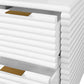 White nightstand with gold accents on a white background