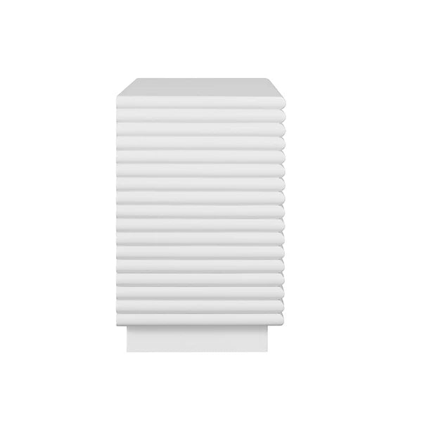 White nightstand with gold accents on a white background
