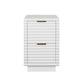 White nightstand with gold accents on a white background