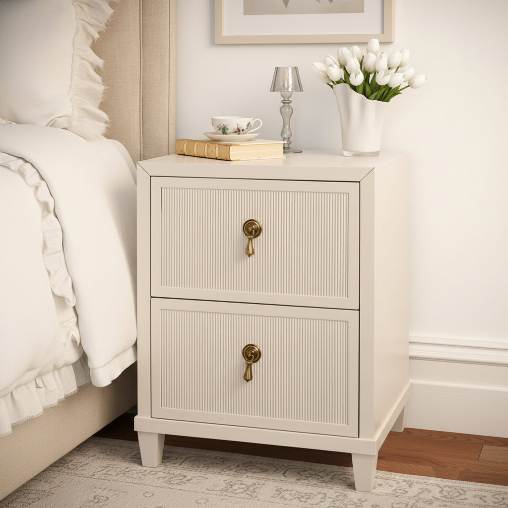 Novalie Two Drawer Side Table Antique White