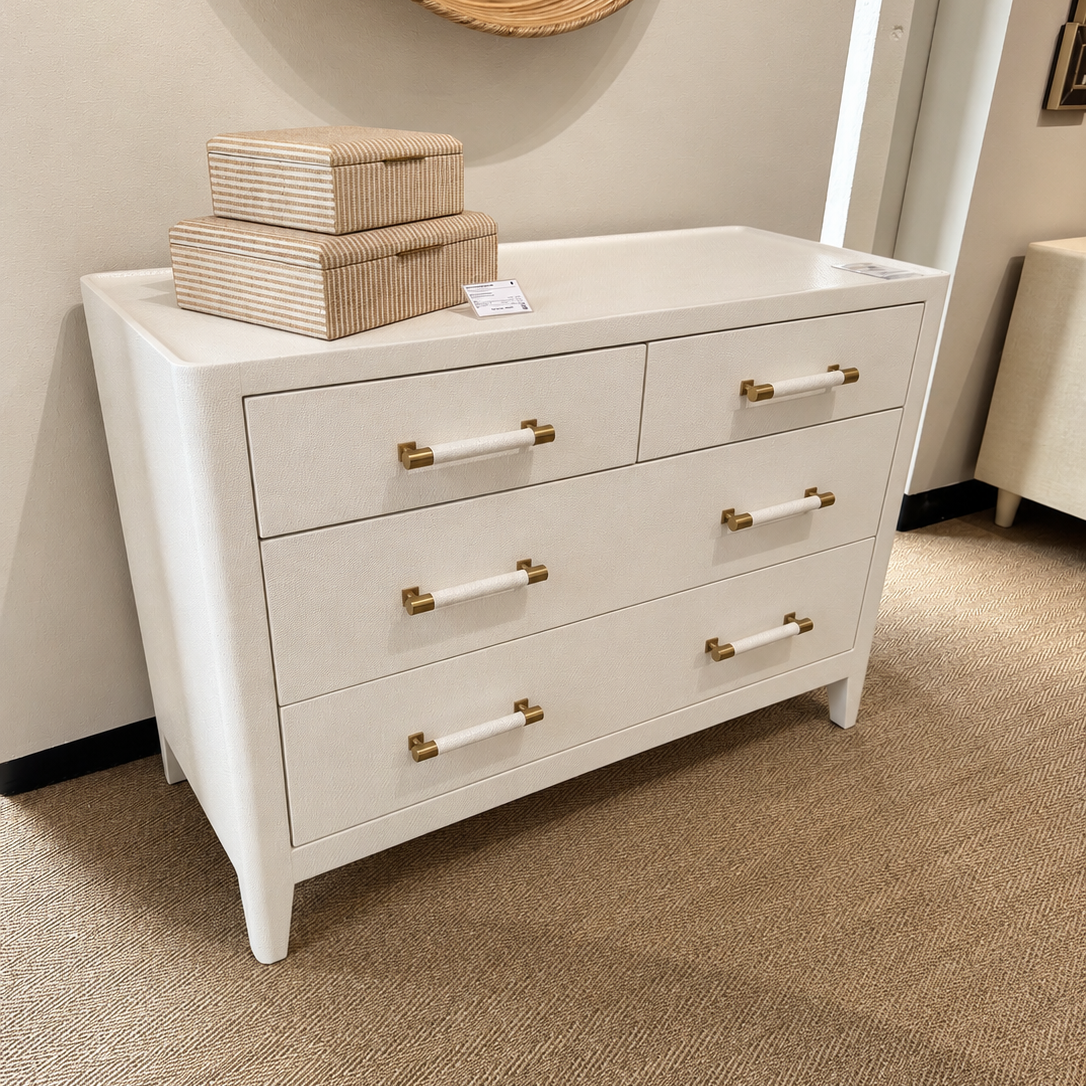Fergus 48" Dresser White Raffia in a showroom