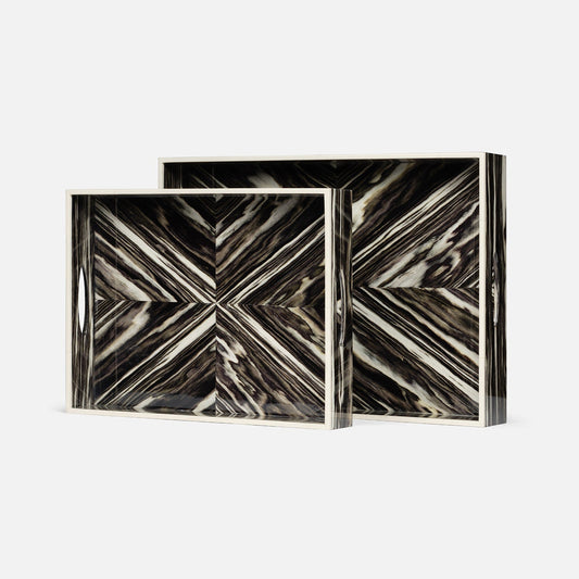 Two decorative boxes with a marble-like pattern on a white background