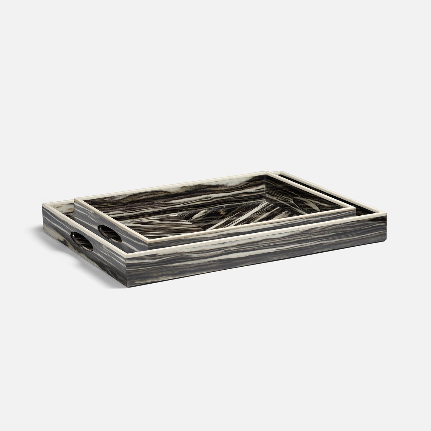 Wooden tray with a wavy pattern on a white background