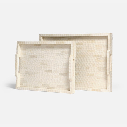Two decorative trays with a wicker-like texture on a white background