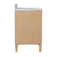 Wooden bathroom vanity with marble countertop on a white background