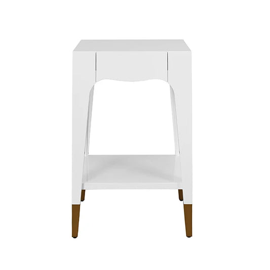 White side table with wooden legs on a white background