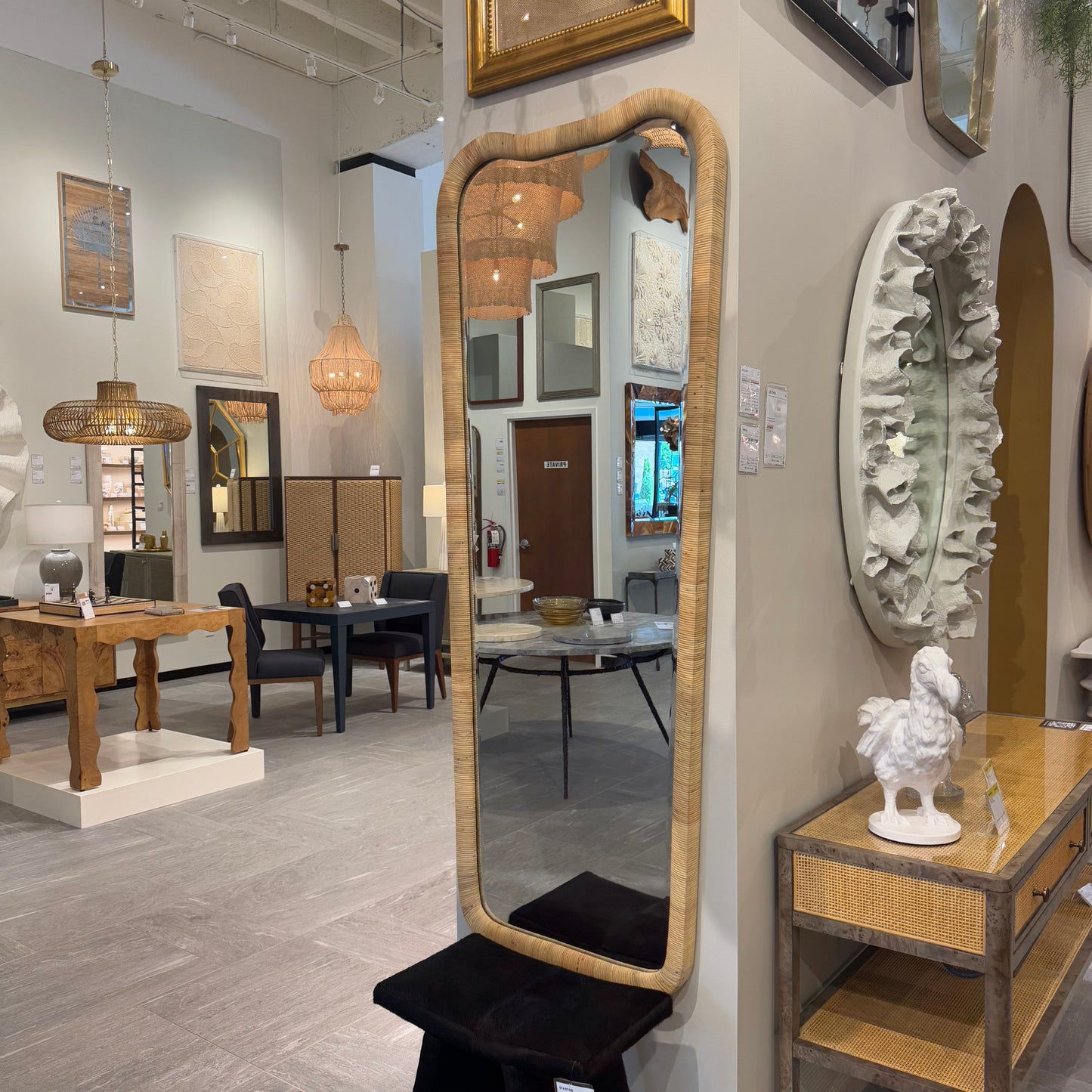 Anela Floor Mirror Natural Rattan