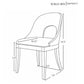 Black and white line drawing of a chair with dimension labels and arrows showing measurements including 34.5 inches height, 18.
