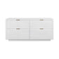 White dresser with gold handles on a white background