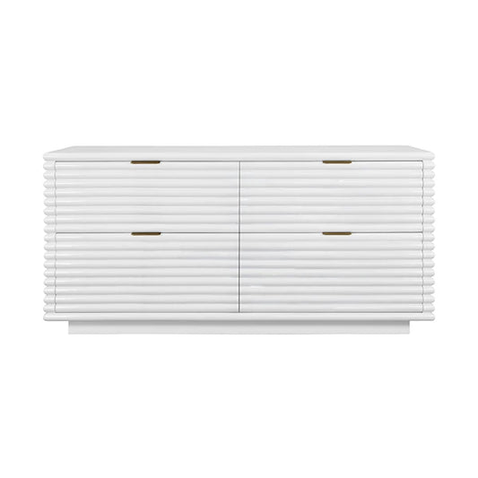 White dresser with gold handles on a white background