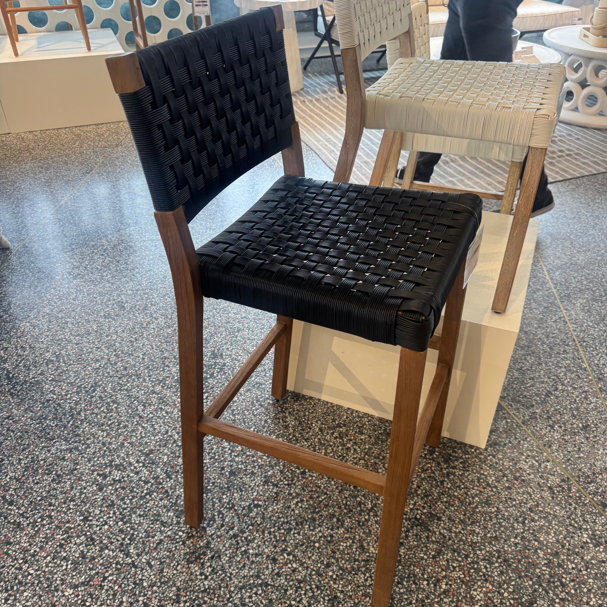 Rawlwy Stool Black Rattan and Teak Wood market photo