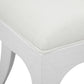Close-up of a white chair with a cushioned seat on a white background