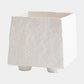 A square white textured ceramic planter with a rough, organic surface finish and small cylindrical feet, shown on a light gray background.