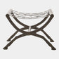 Metal stool with woven seat on a white background
