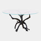 Glass top table with a natural branch base on a white background