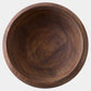 A round wooden bowl with a rich dark brown finish and visible wood grain patterns, photographed from a top-down perspective on a light gray background.