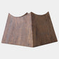 A dark brown wooden lampshade with a wavy, scalloped top edge and visible natural wood grain texture, shown on a plain light gray background.