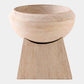 Wooden stool with a bowl-like top on a white background