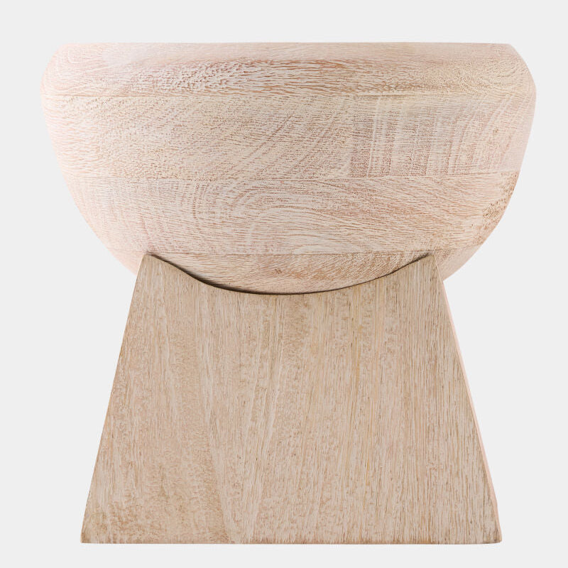Wooden stool with a textured surface on a white background