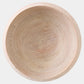 A round wooden bowl with a natural light tan finish and visible wood grain, photographed from directly above on a light gray background.