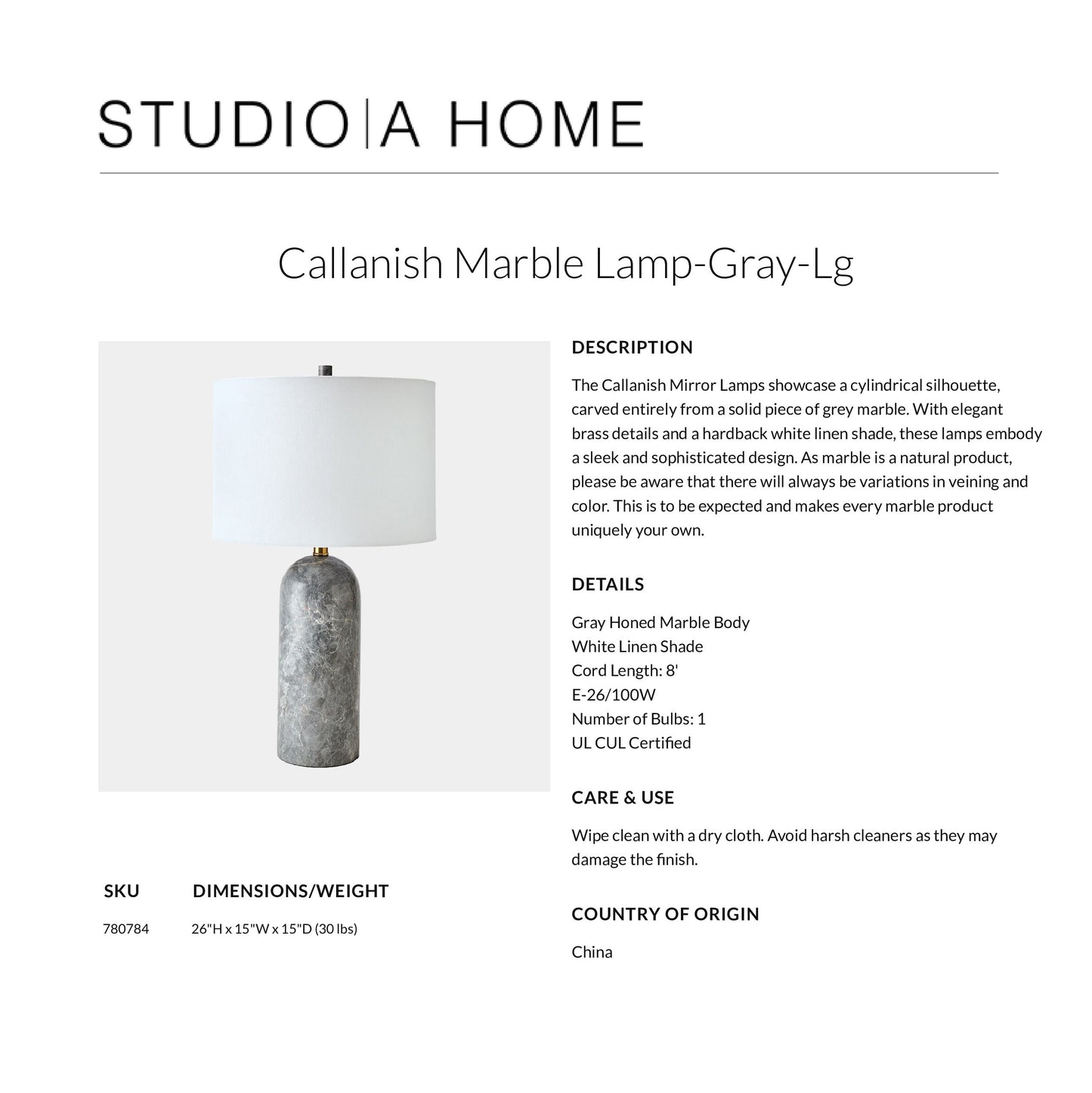 Callanish Marble Lamp Gray