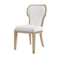 A modern dining chair with a light natural oak wood frame and white upholstered seat and backrest, shown on a plain white background.
