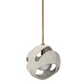 Pendant light with textured white shade and brass fixture on a white background